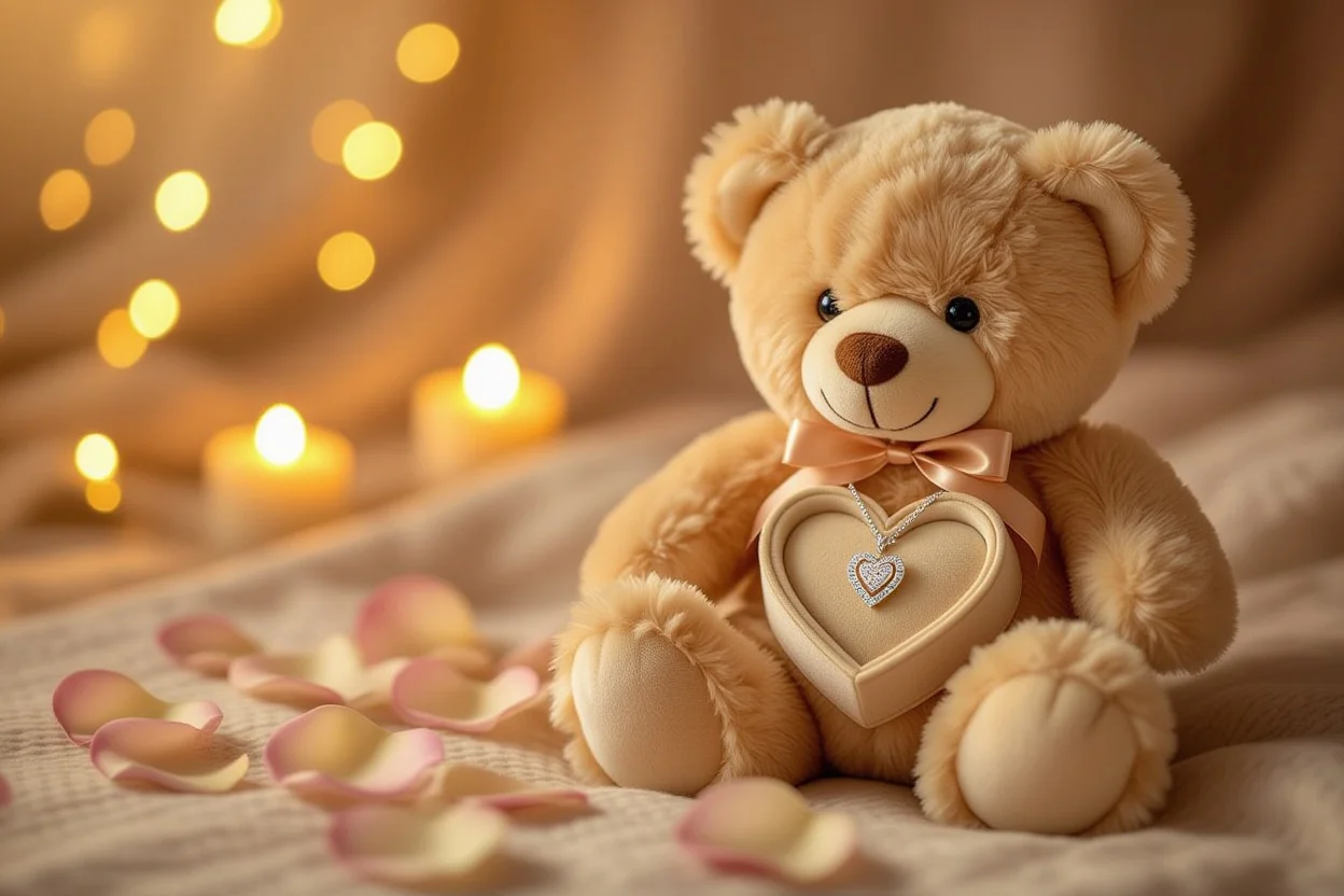Romantic teddy bear with hidden necklace compartment - perfect surprise gift for girlfriend or Valentine's Day