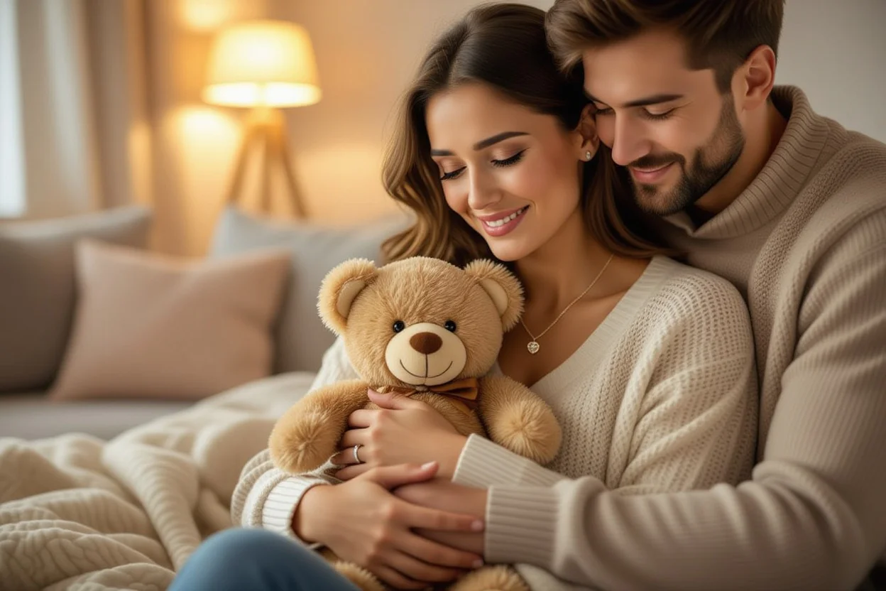 Emotional couple moment with romantic teddy bear gift - relationship healing and romantic surprise gifts