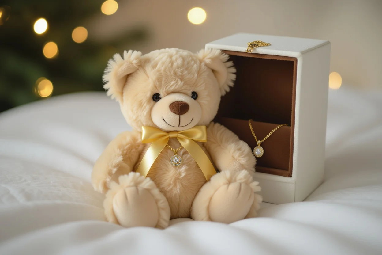 Teddy bear with hidden necklace compartment - romantic surprise gift for her