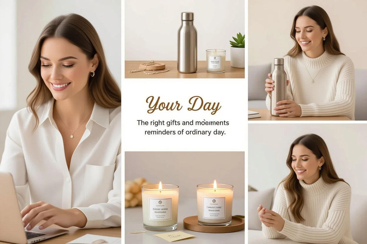 Woman enjoying thoughtful daily gifts throughout her day showing lasting joy from romantic gestures