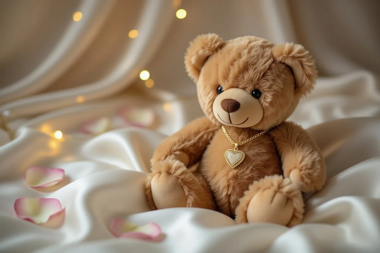 Mountova teddy bear with hidden gold necklace romantic surprise gift for Valentine's Day