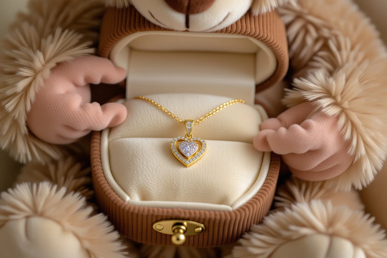 Hidden necklace surprise inside teddy bear romantic gift jewelry reveal