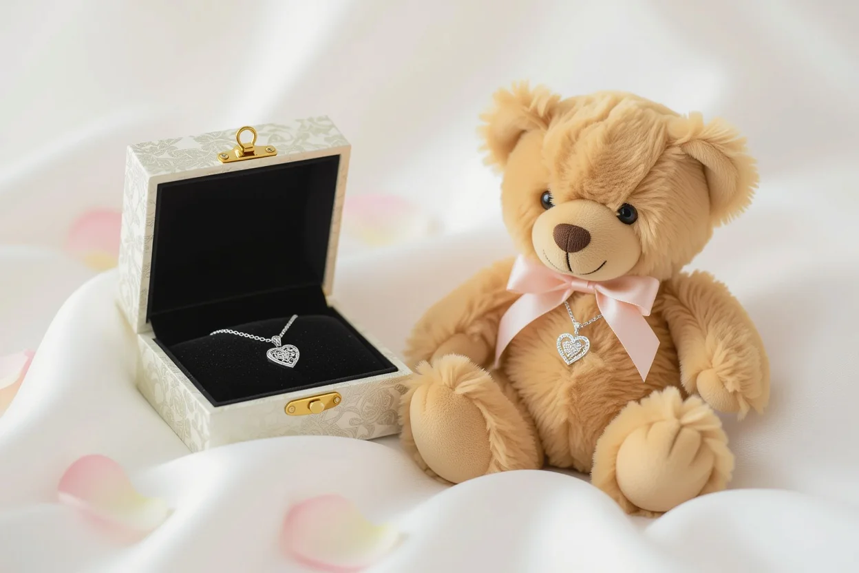 Teddy bear with hidden necklace surprise gift for romantic occasions