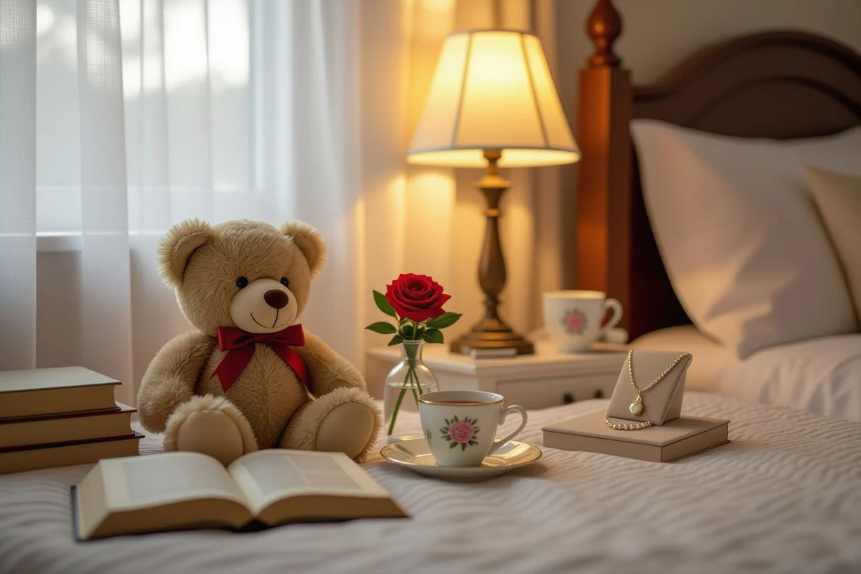 Teddy bear gift displayed in cozy bedroom showing lasting everyday joy and value