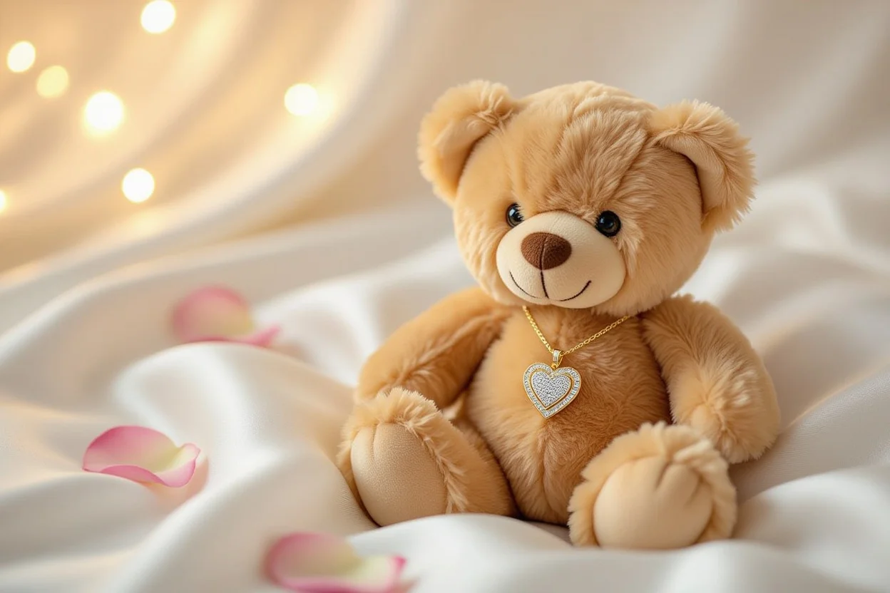 Romantic teddy bear with hidden heart necklace surprise gift for Valentine's Day and anniversaries
