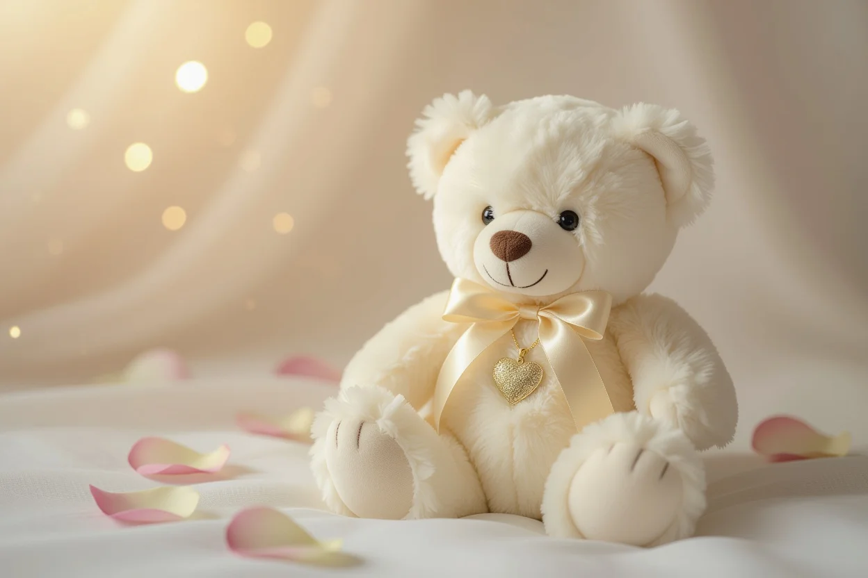 Romantic teddy bear with hidden heart necklace surprise gift for her