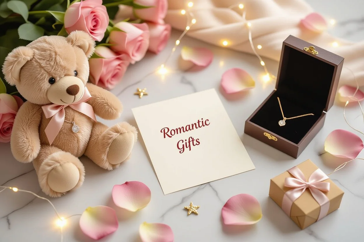 Romantic gift collection with teddy bear necklace surprise for Valentine's Day