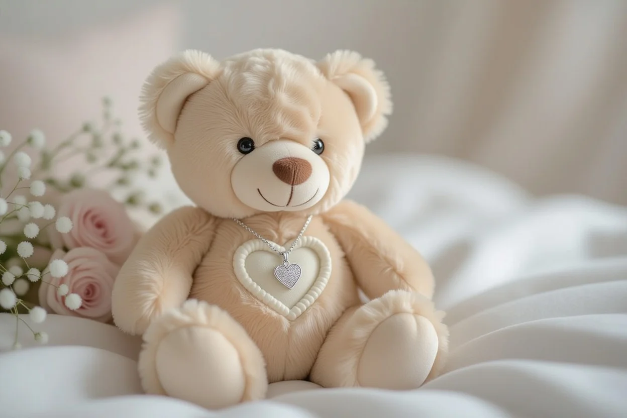 Surprise teddy bear with hidden necklace gift for her romantic present