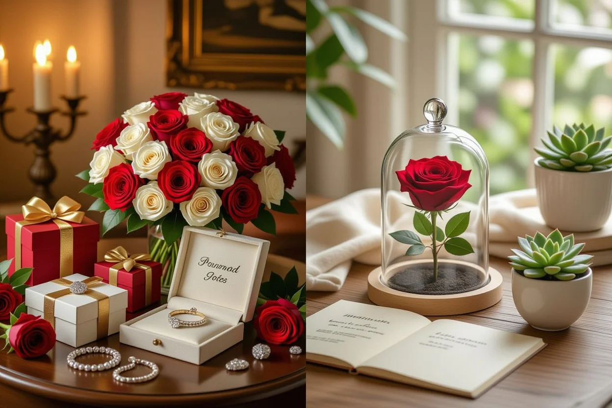 Comparison of traditional expensive gifts versus meaningful lasting romantic gifts for her