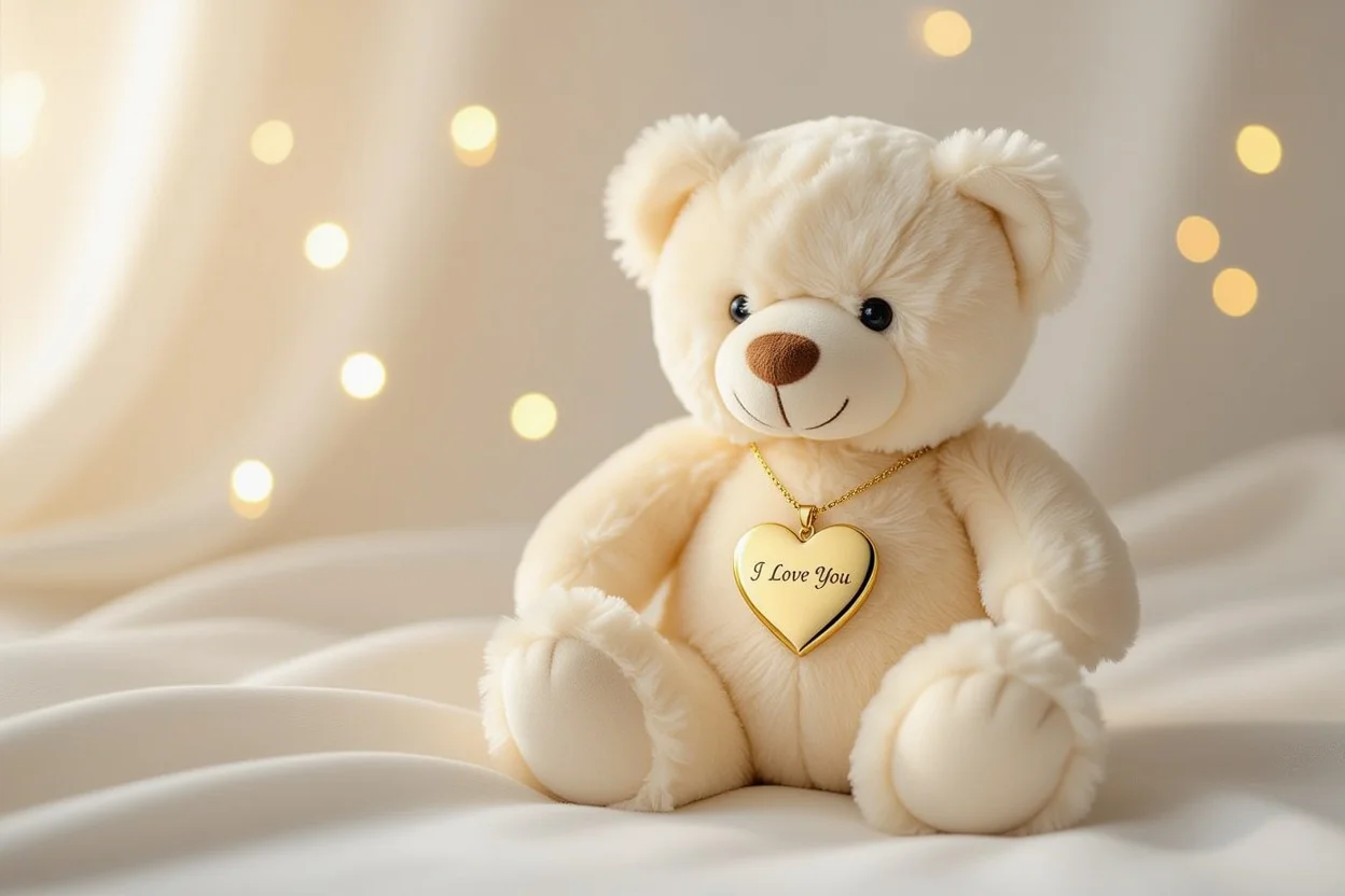 Teddy bear with hidden I Love You necklace gift for romantic surprise