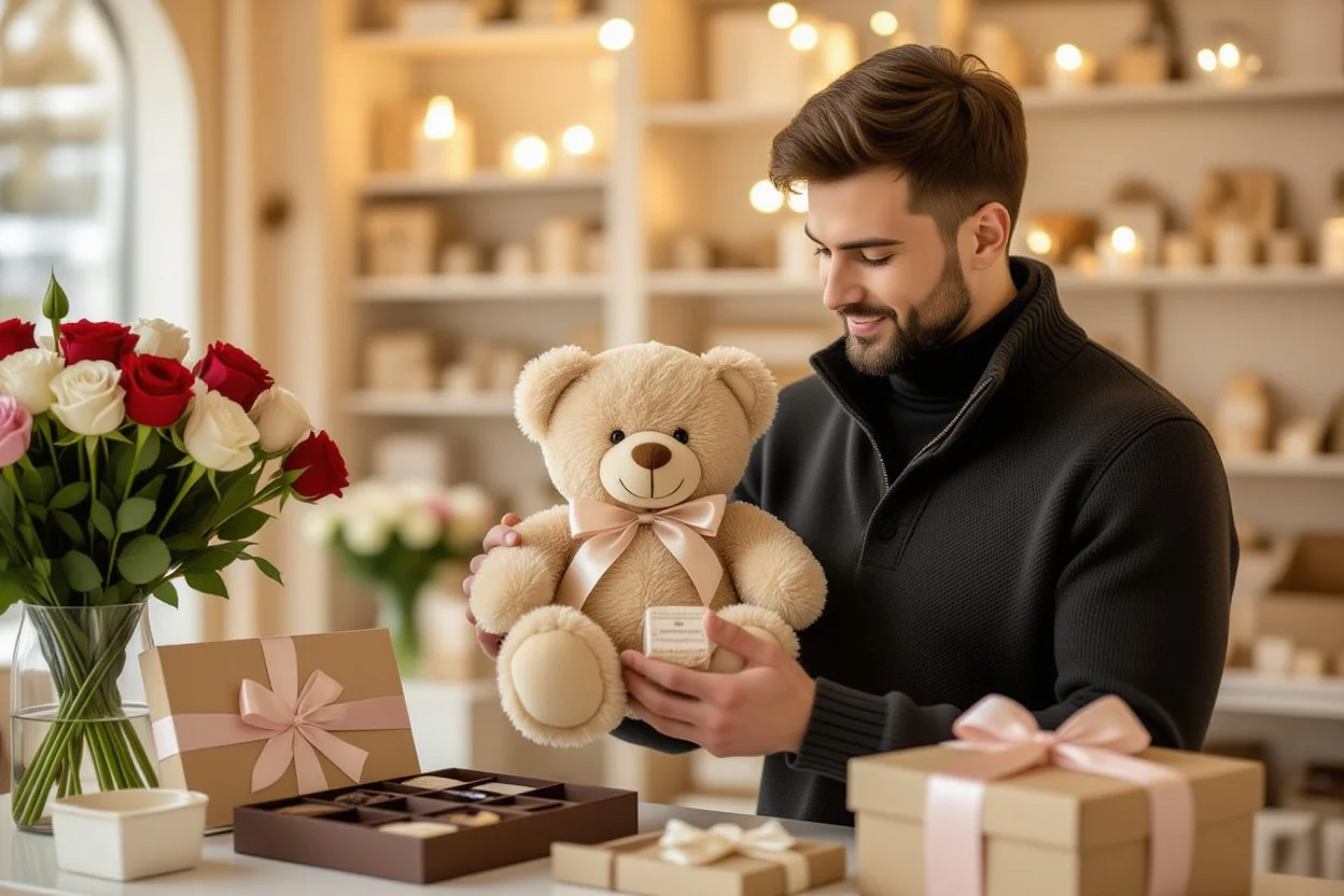 Man choosing meaningful anniversary gift over temporary romantic presents