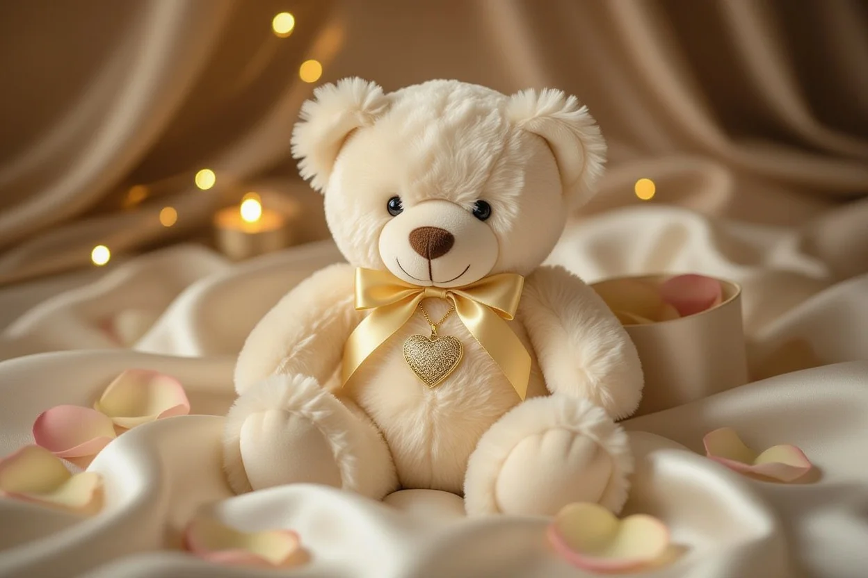 Romantic teddy bear with hidden gold necklace surprise gift for girlfriend