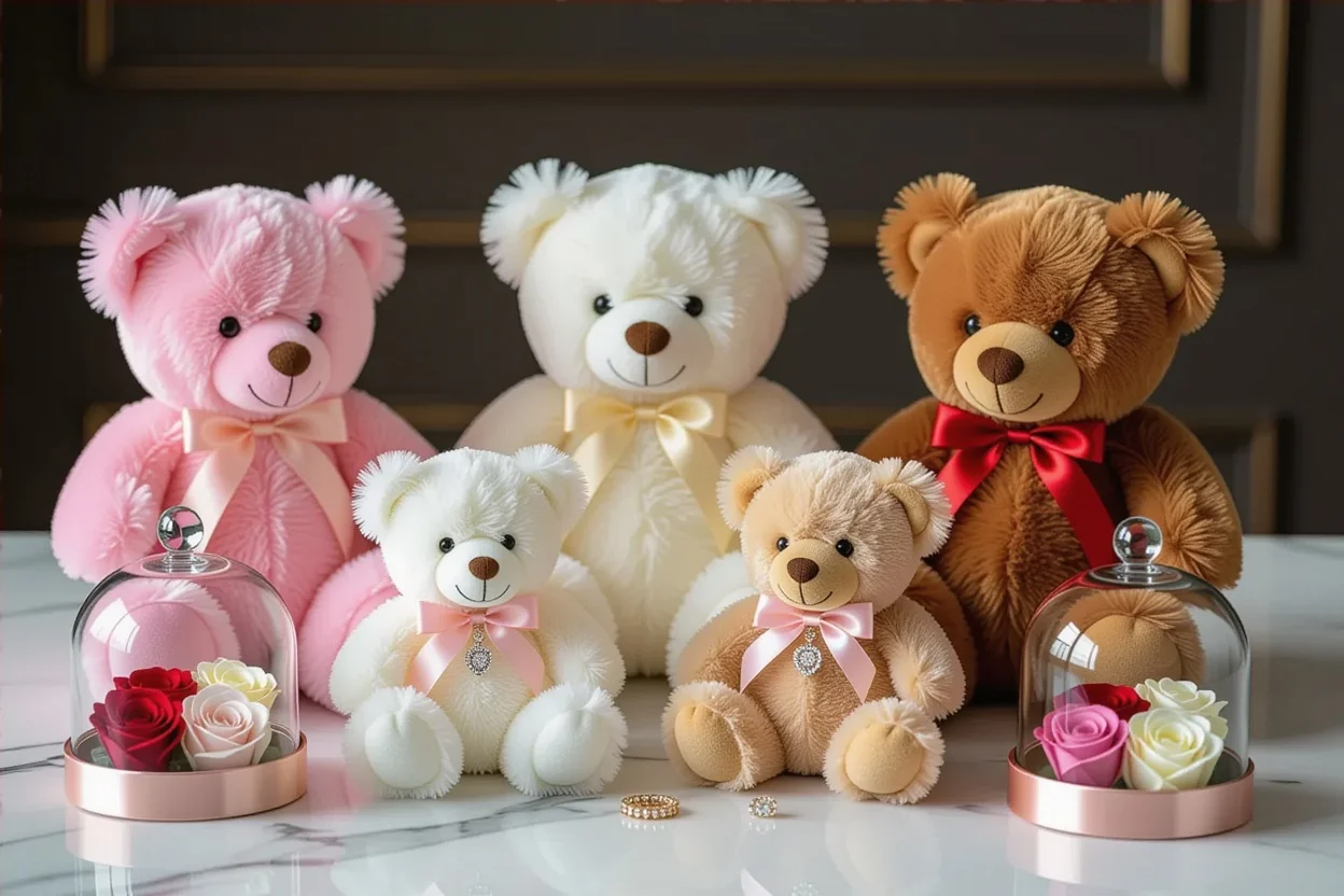 Collection of romantic teddy bear gifts with hidden jewelry compartments Valentine's Day gifts for her