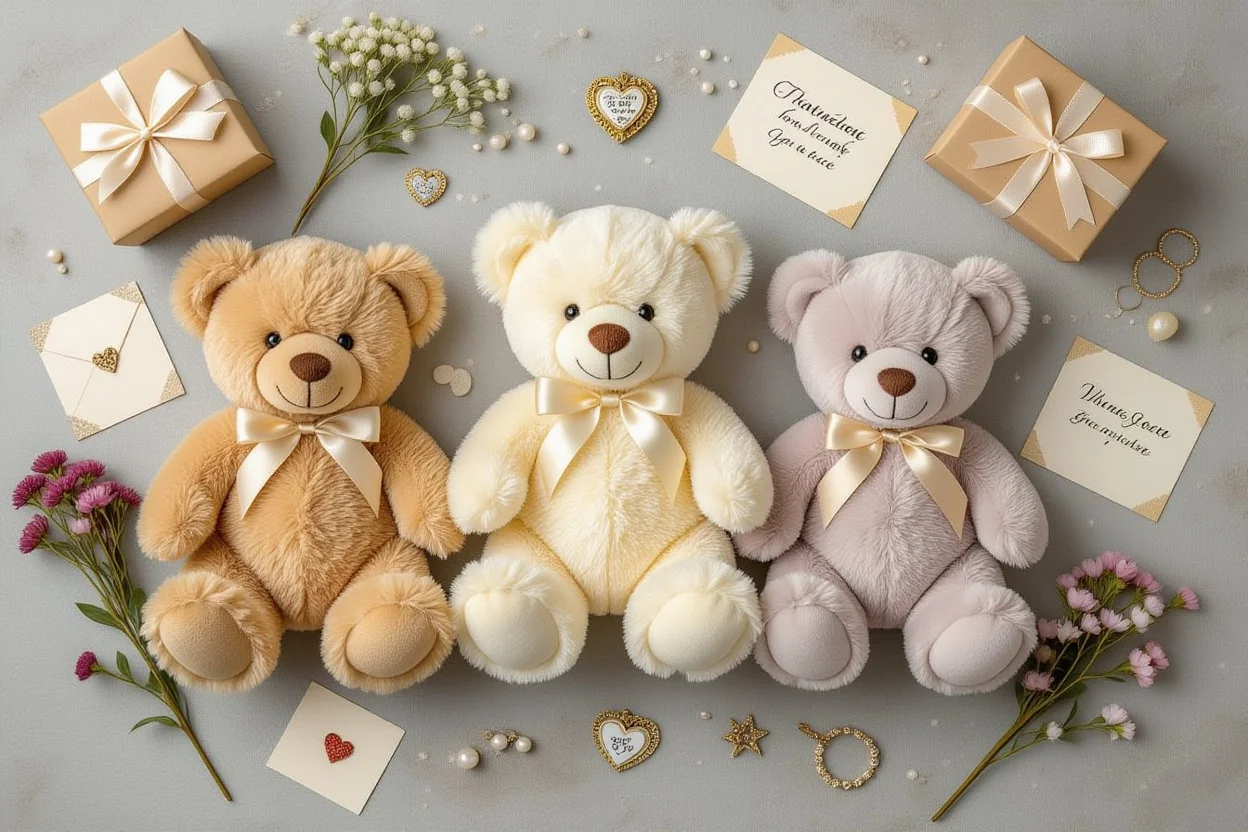Collection of teddy bear gifts with hidden surprises arranged for gift guide - perfect for girlfriends, mothers, and sisters