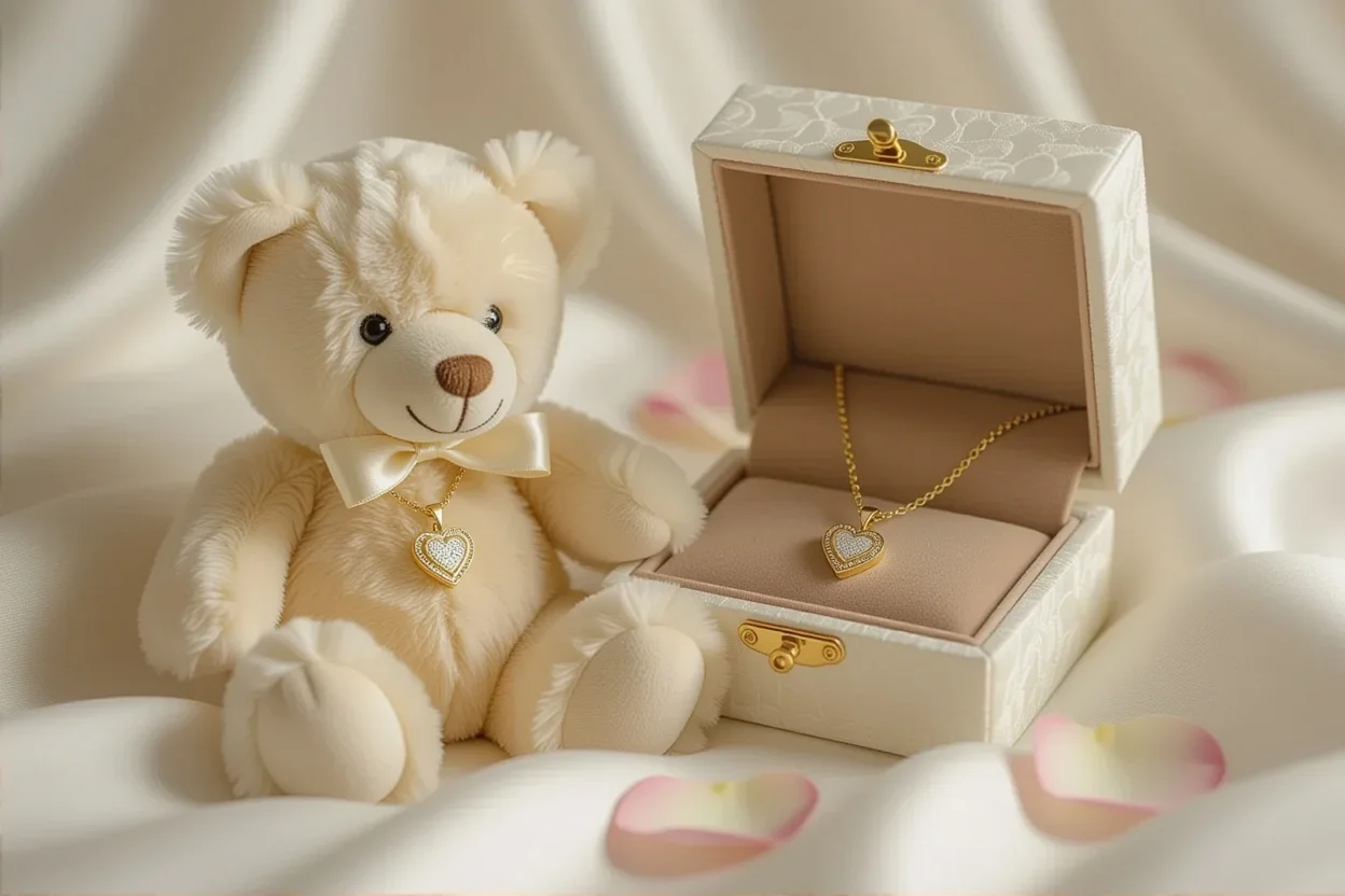 Hidden surprise teddy bear with 18k gold necklace romantic gift