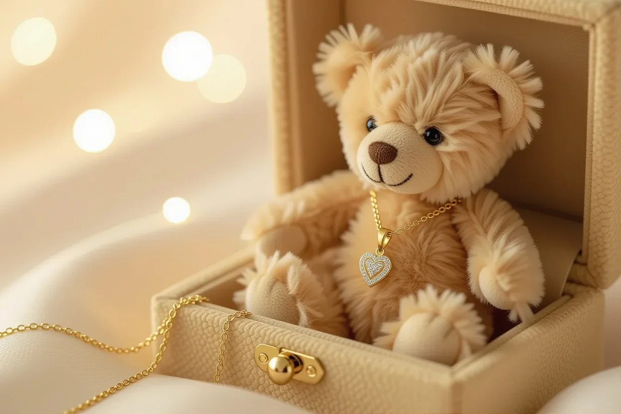 18k gold necklace revealed from hidden teddy bear compartment surprise gift