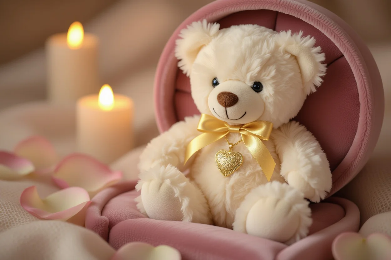 Teddy bear with hidden heart necklace surprise romantic gift for her