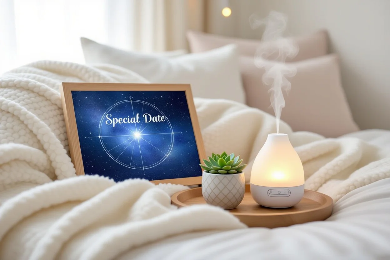 Romantic bedroom setup with comforting gifts that provide daily love reminders