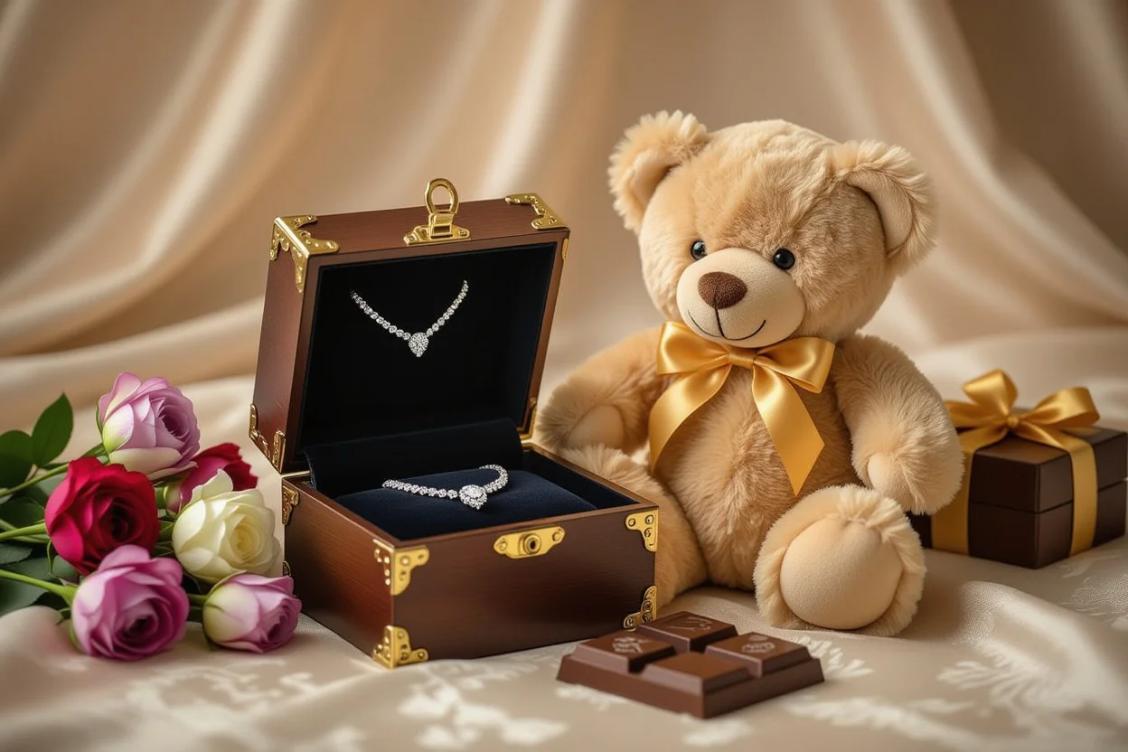 Lasting teddy bear gift compared to temporary flowers and chocolates