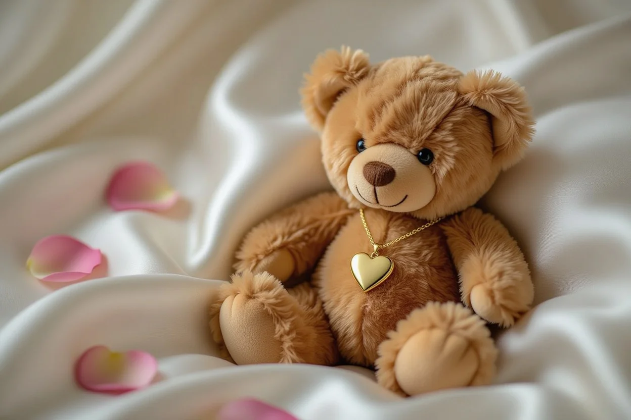 Romantic teddy bear with hidden gold necklace surprise gift for her