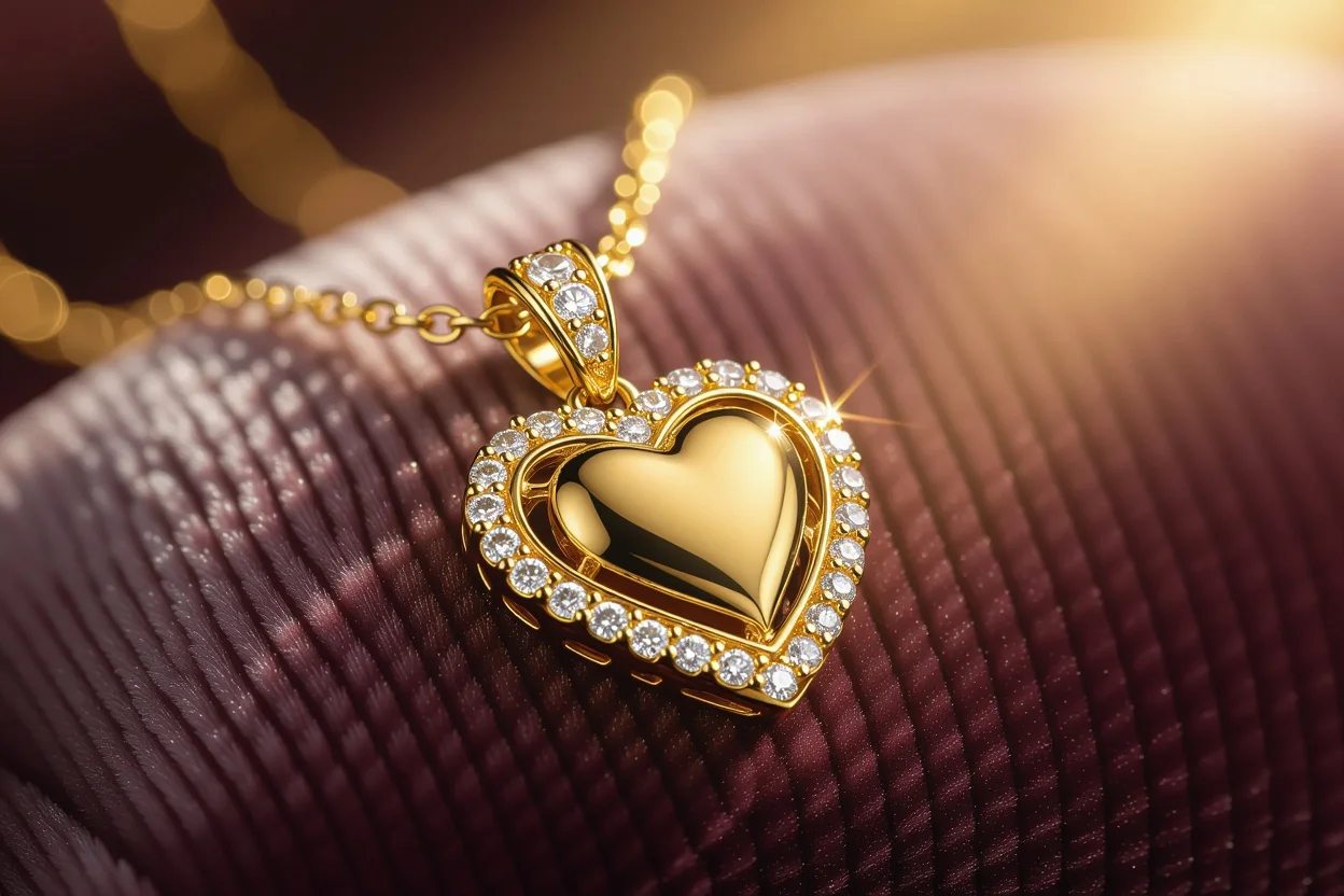 Close-up 18K gold heart pendant necklace luxury romantic jewelry gift for her