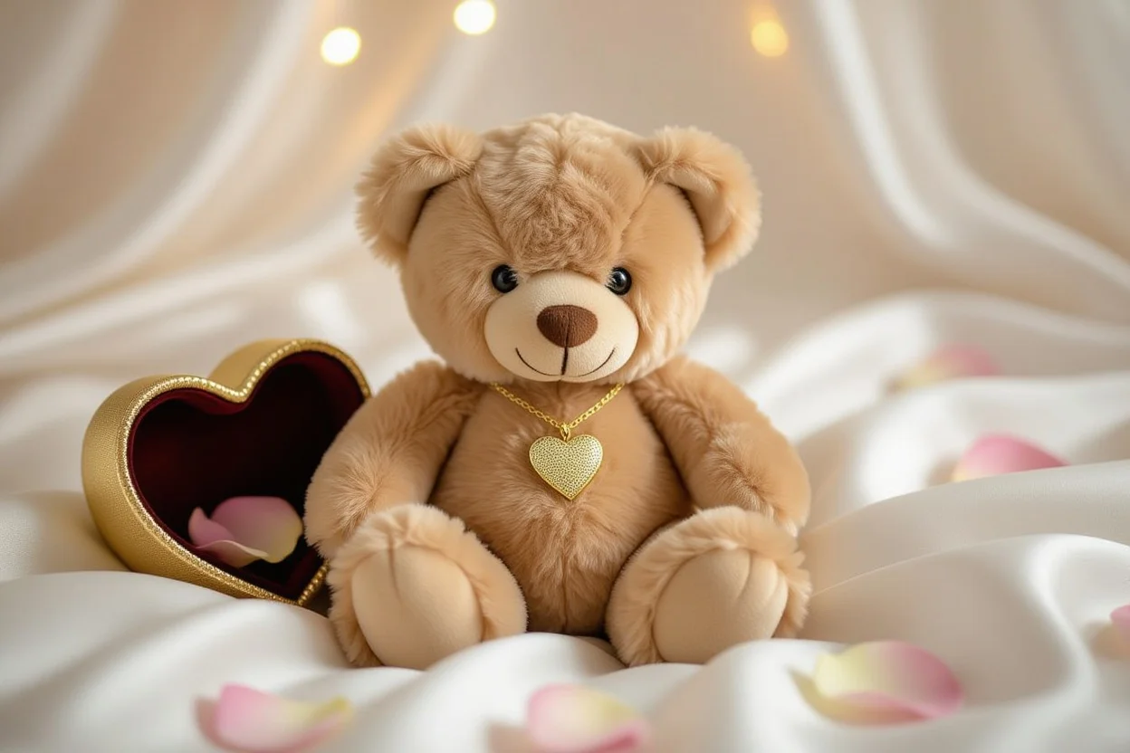 Romantic teddy bear with hidden gold necklace surprise gift for her