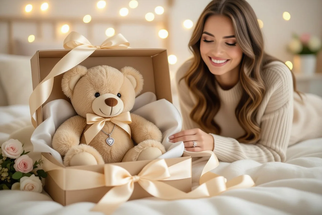 Perfect romantic gift presentation teddy bear with hidden jewelry surprise