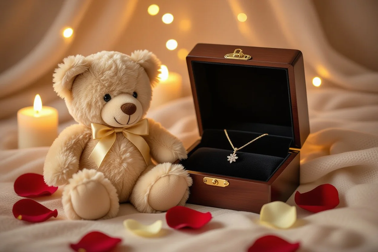 Romantic teddy bear with hidden necklace compartment surprise gift for girlfriend