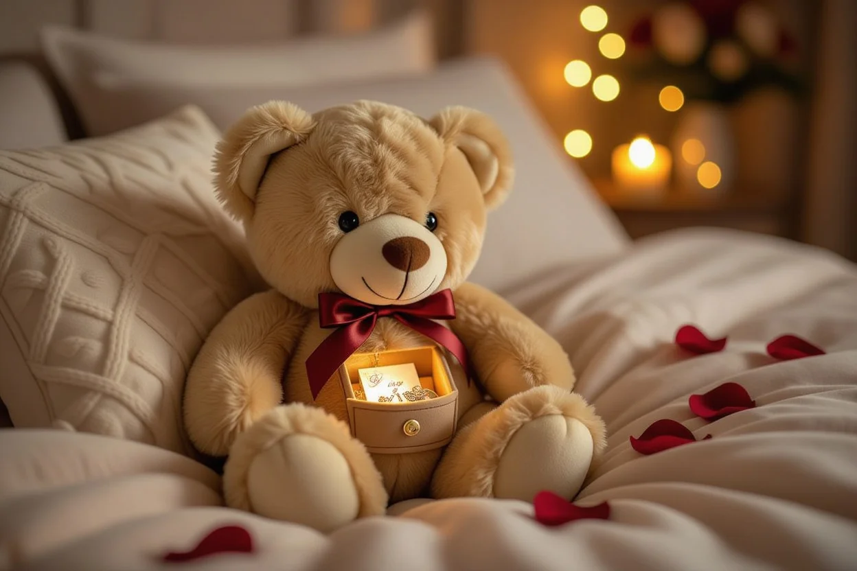Romantic teddy bear with hidden surprise compartment for long-term relationship gifts