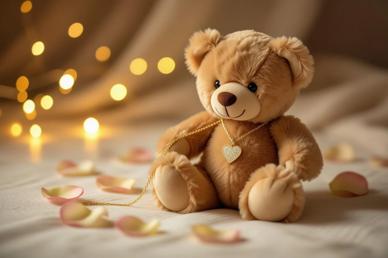 Teddy bear with hidden necklace surprise being revealed - romantic apology gift