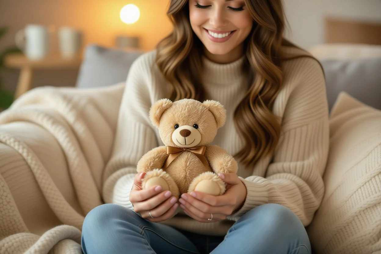 Couple sharing a romantic teddy bear gift moment, perfect for relationship gifts