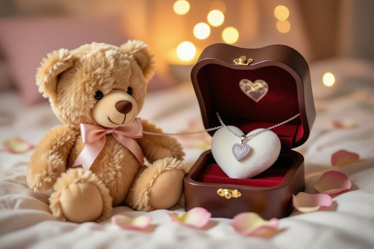 Mountova Pro Teddy Bear with hidden heart necklace surprise romantic gift for her