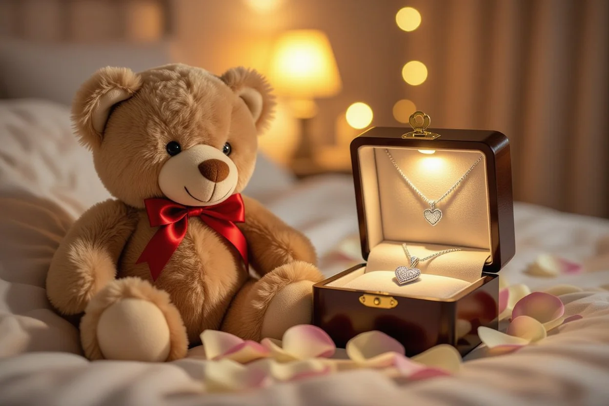 Teddy bear with hidden necklace compartment surprise romantic gift