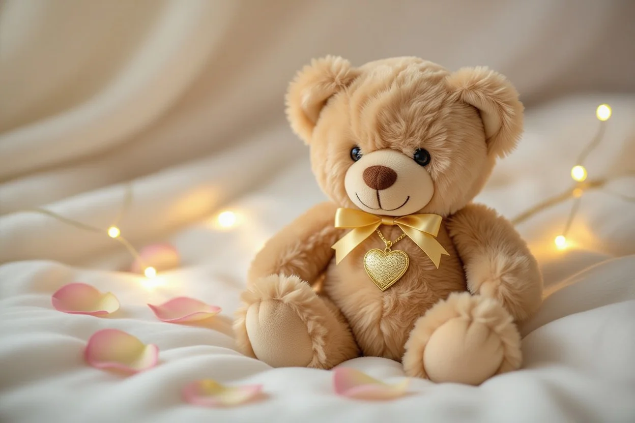 Hidden necklace teddy bear romantic gift with gold heart pendant for girlfriend