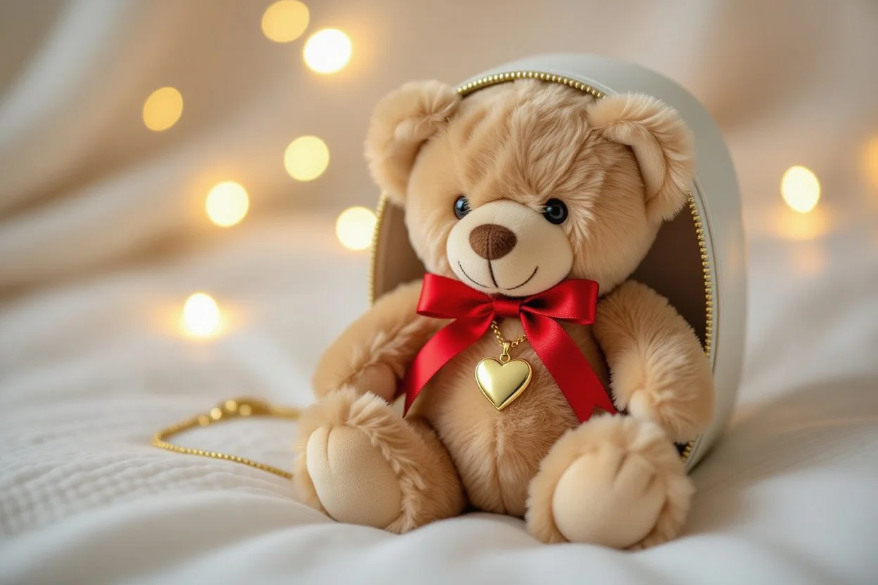 Teddy bear with hidden necklace surprise gift for romantic occasions and relationship healing