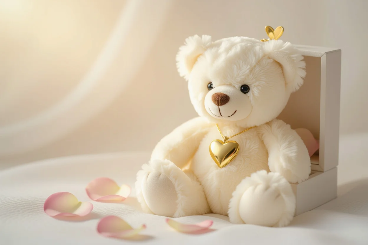 Teddy bear with hidden heart necklace surprise romantic gift for girlfriend