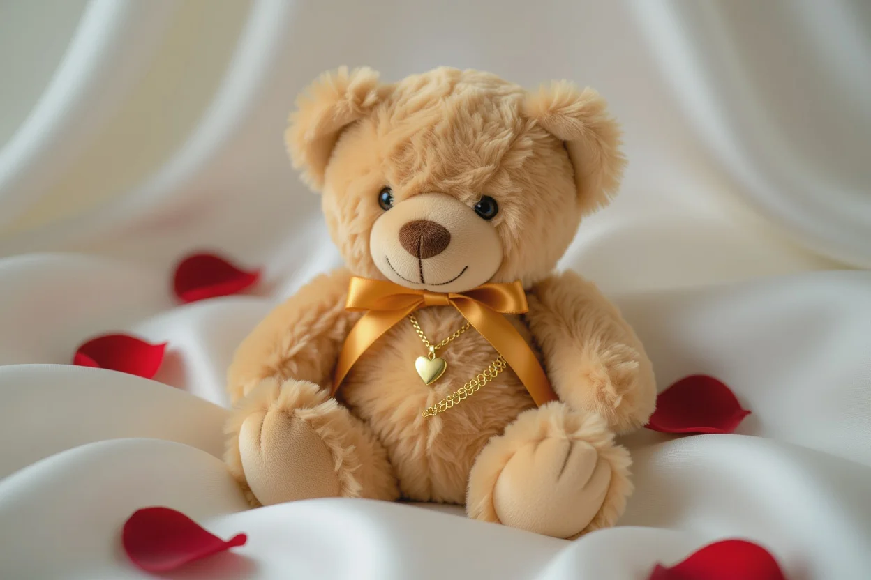 Romantic teddy bear with hidden gold heart necklace surprise gift for girlfriend