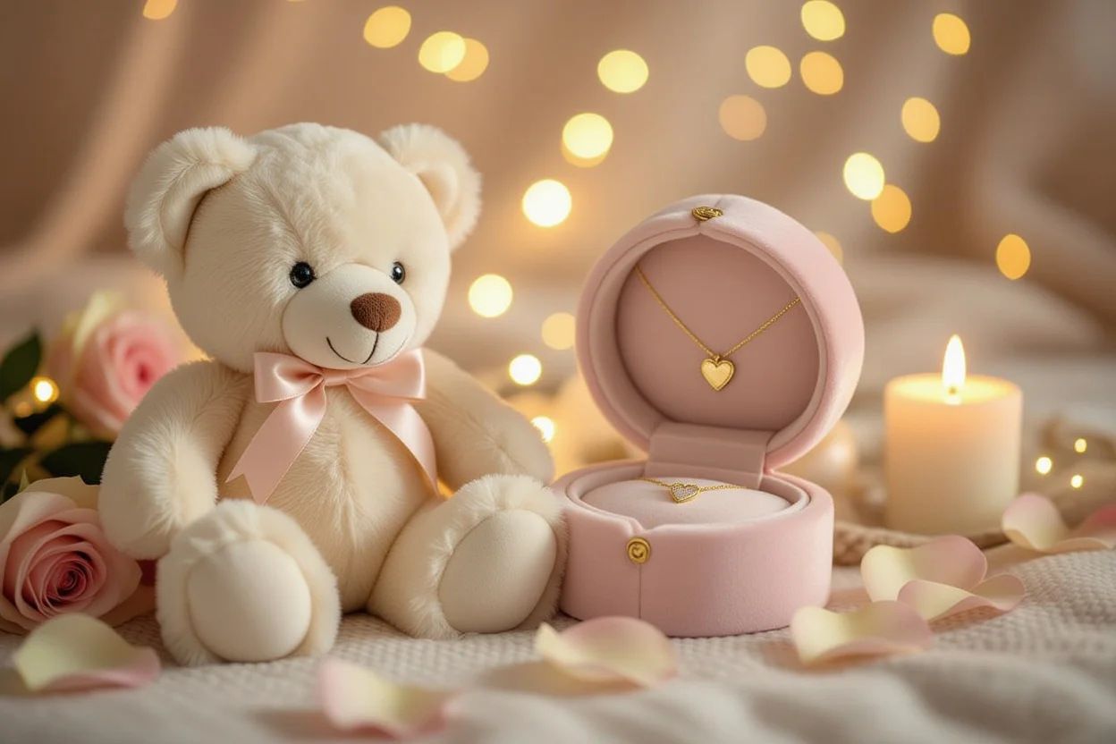 Romantic teddy bear with hidden necklace surprise gift for Valentine's Day and anniversaries