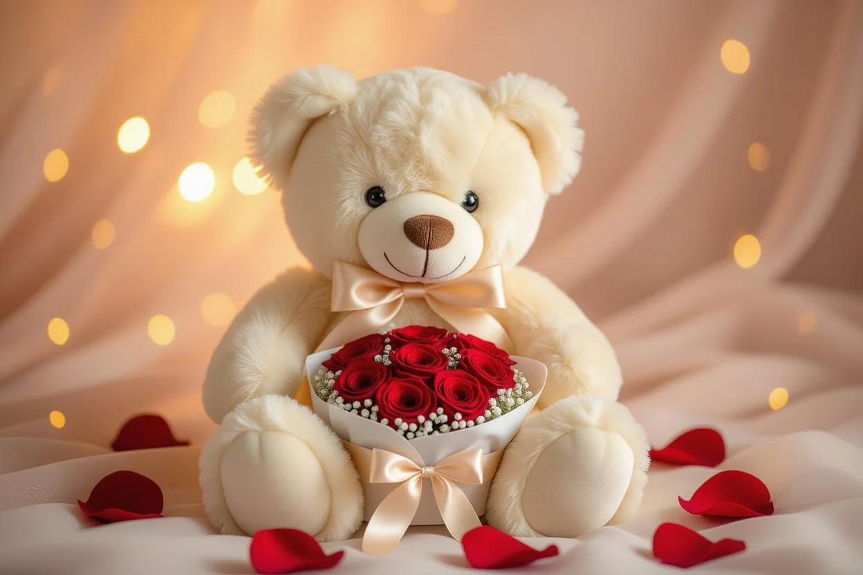 Romantic teddy bear with hidden surprise compartment containing preserved roses - perfect Valentine's Day gift