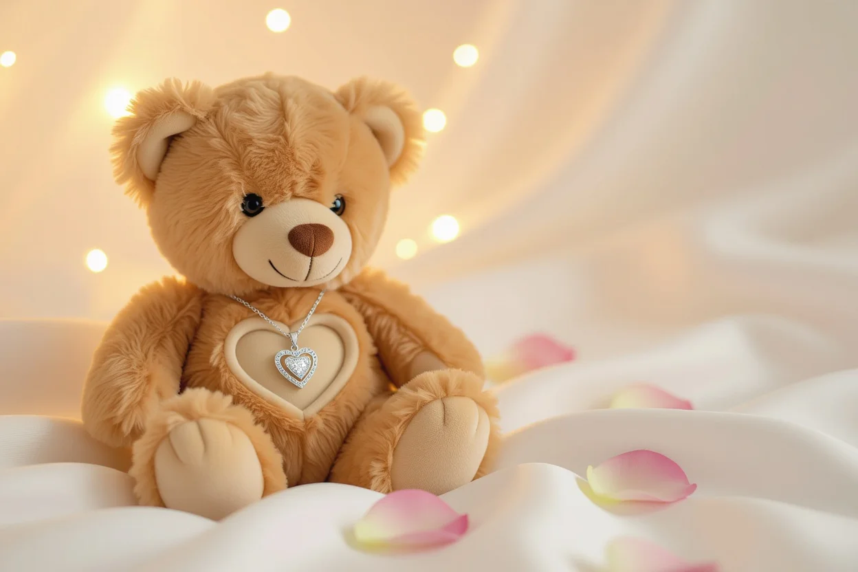 Romantic teddy bear with hidden necklace surprise gift for Valentine's Day and apologies