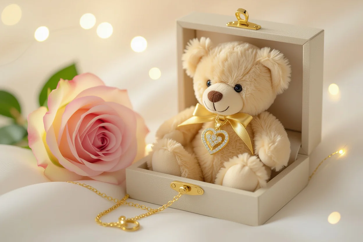 18k gold necklace hidden inside teddy bear - ultimate romantic surprise gift reveal