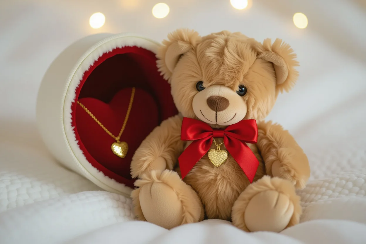 Teddy bear with hidden necklace surprise romantic gift for girlfriend