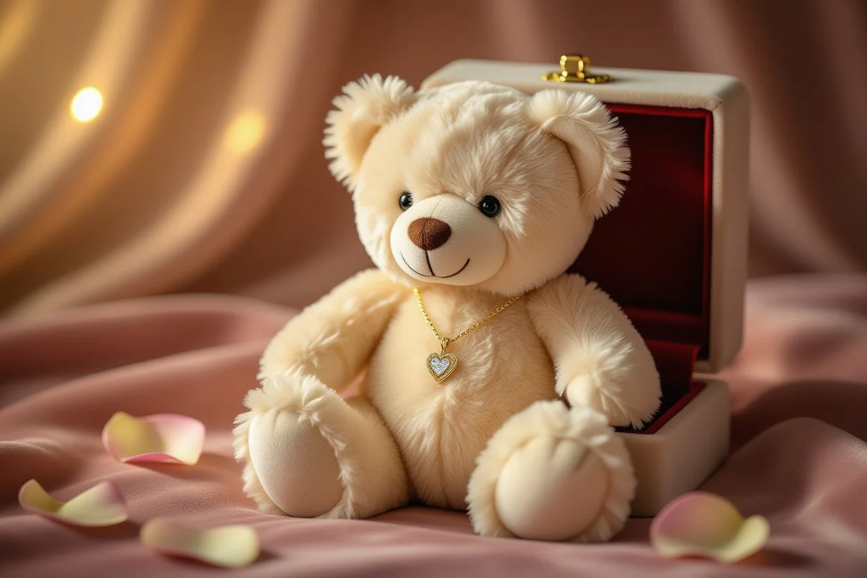 Romantic teddy bear gift with hidden necklace surprise for girlfriend