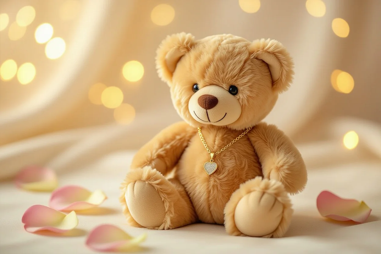 Luxury teddy bear with 18k gold necklace romantic surprise gift
