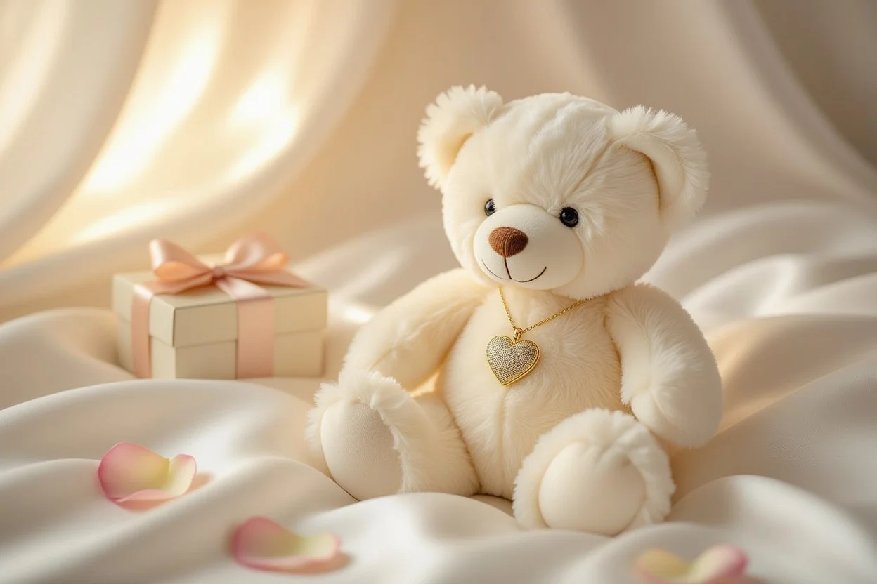 Romantic teddy bear gift with hidden 18k gold necklace surprise for Valentine's Day