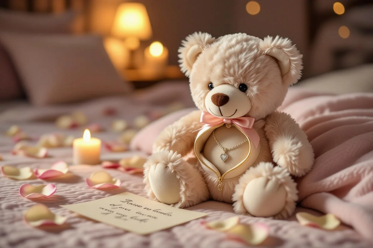 Hidden compartment teddy bear gift with secret jewelry compartment for romantic surprise