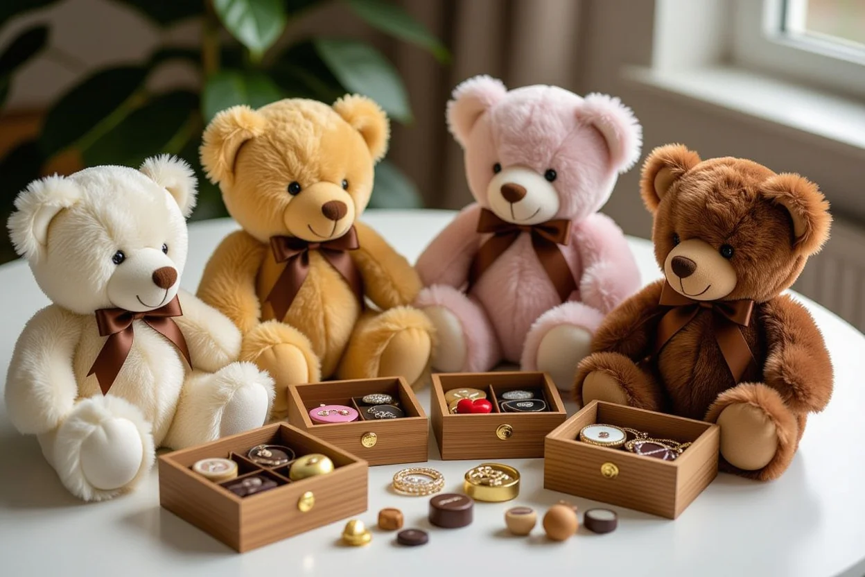 Collection of hidden compartment teddy bears showing various secret gift storage options