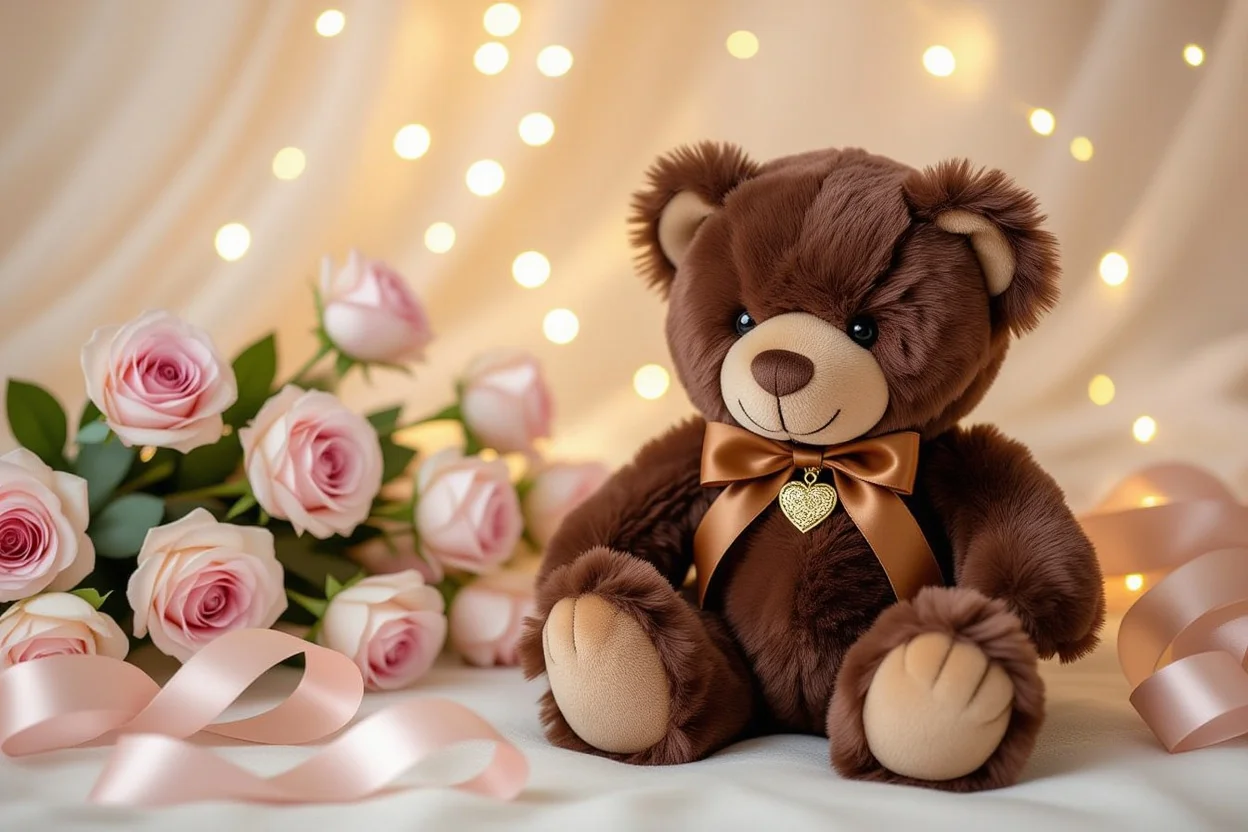 Luxury romantic teddy bear gift with secret compartment and roses