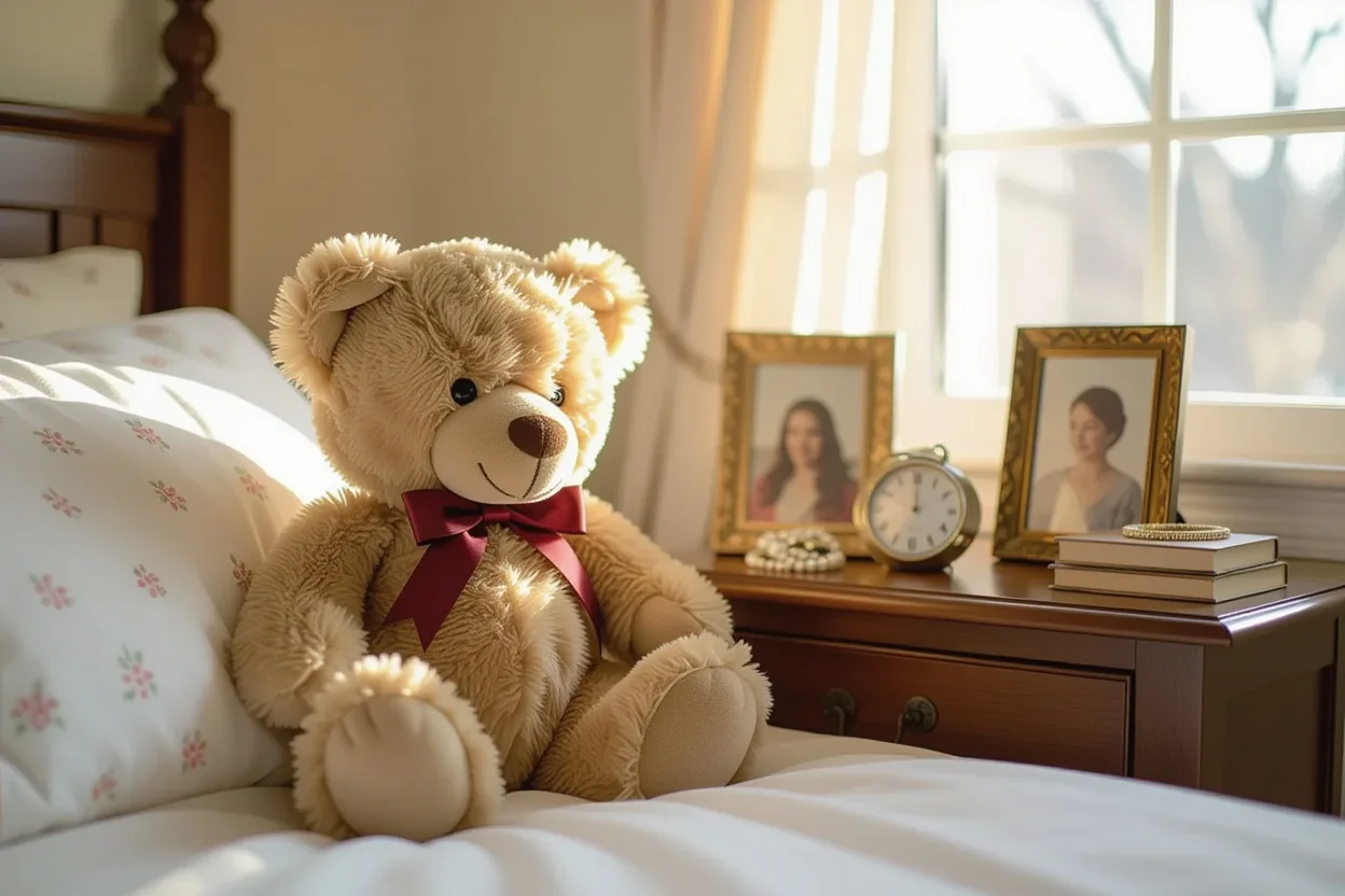 Beloved teddy bear on nightstand as lasting reminder of love and meaningful gift-giving
