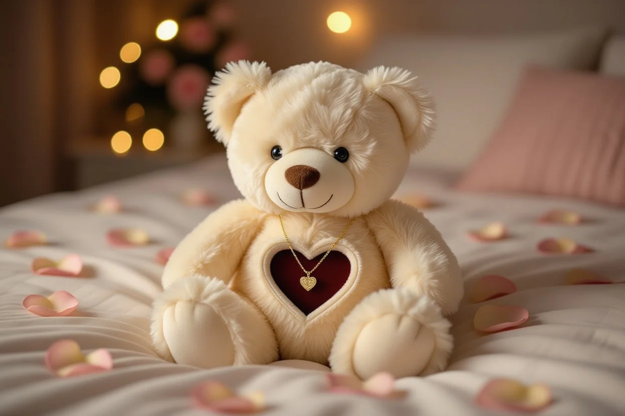 Romantic teddy bear with hidden jewelry compartment containing heart necklace - ultimate surprise gift for her